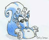 Drawing of a blue skunk. 